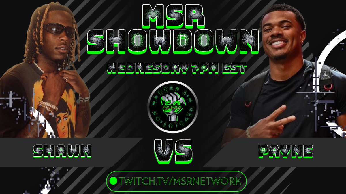 Powered by <a href="/NeonSportz/">NeonSportz</a>, the <a href="/MSRLeague/">The Revolution is NOW!</a> returns to Primetime action with MSR SHOWDOWN!!!

<a href="/ShawnLowe08/">ShawnLowe ⚜️</a> and Cleveland head to Minnesota to match with <a href="/PAYNETRAYN_/">PAYNETRAYN</a> under the lights

Browns/Vikings at 7pm
Twitch.tv/MSRNetwork

#MSR59 | #WeLoveMadden | #Xbox