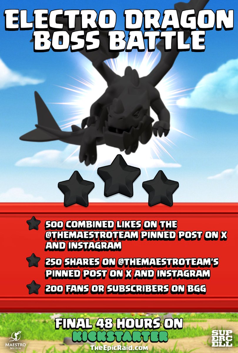 Help us unlock the Electro Dragon for your armies by liking and retweeting this tweet and following Clash of Clans: The Epic Raid BGG page!

Also consider backing if you haven't already! 

👉 TheEpicRaid.com

<a href="/ClashofClans/">Clash of Clans</a>