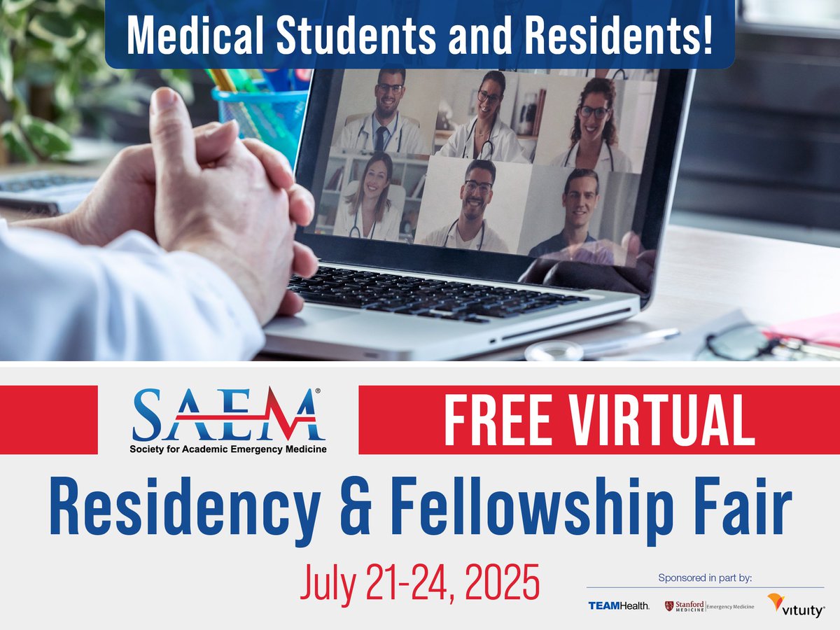 Meet online with top #EmergencyMedicine programs from across the country at our Virtual Residency and Fellowship Fair next week! The fair is free and open to all residents and medical students.

Check out our participating programs and register today: ow.ly/O97J50W7Uh2