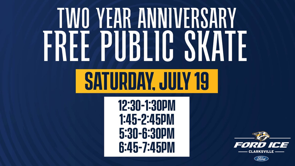 FMBankArena's tweet image. 🎉 We’re turning 2! 🎉
Celebrate with us at Ford Ice Center Clarksville on Saturday, July 19 with FREE Public Skating!
Session times: 12:30 PM • 1:45 PM • 5:30 PM • 6:45 PM
✅ Pre-register online to secure your spot. Walk-ups are not guaranteed! ow.ly/JAnk50Wq6uF