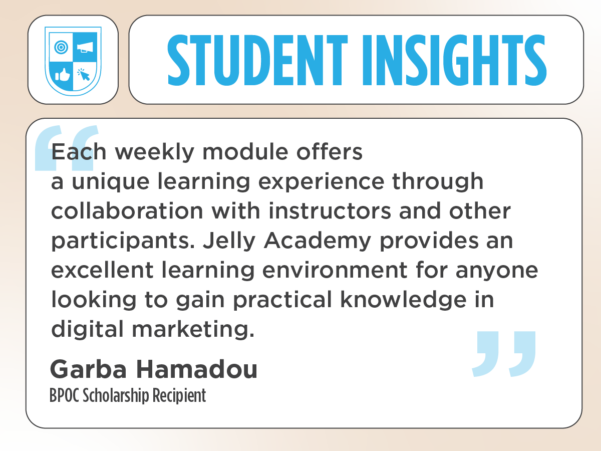 🎉 Garba Hamadou is proud to be a recipient of Jelly Academy’s BPOC Scholarship!

Read his full testimonial: jellyacademy.ca/student-testim…

#JellyAcademy #DigitalMarketingBootcamp #BPOCScholarship