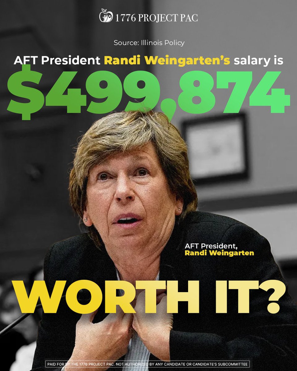1776ProjectPac's tweet image. Teachers: $72K a year.
Weingarten: 7x that — paid by your union dues.
But sure, she’s “fighting for educators.”
Follow @1776ProjectPac for more.