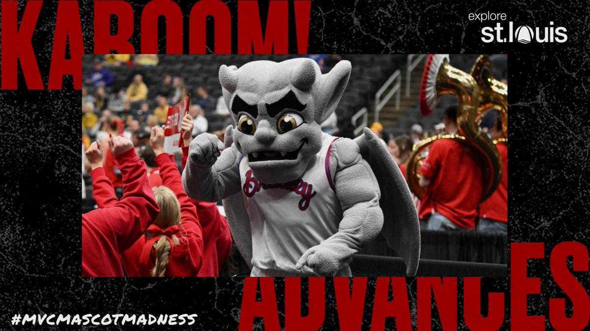 MVCsports's tweet image. Here comes the KA(BOOM)!💥
@BradleyBraves Kaboom! advances to tomorrow's #MVCMascotMadness Semifinal matchup.
@explorestlouis x #TheValleyRunsDeep