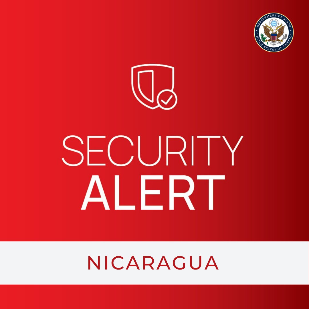TravelGov's tweet image. Nicaragua: The U.S. Embassy advises U.S. citizens that there will be mass gatherings across Nicaragua this week. Traffic disruption, congestion, and roadblocks may increase the possibility of U.S. citizen encounters with police, military, and other Nicaraguan authorities.…