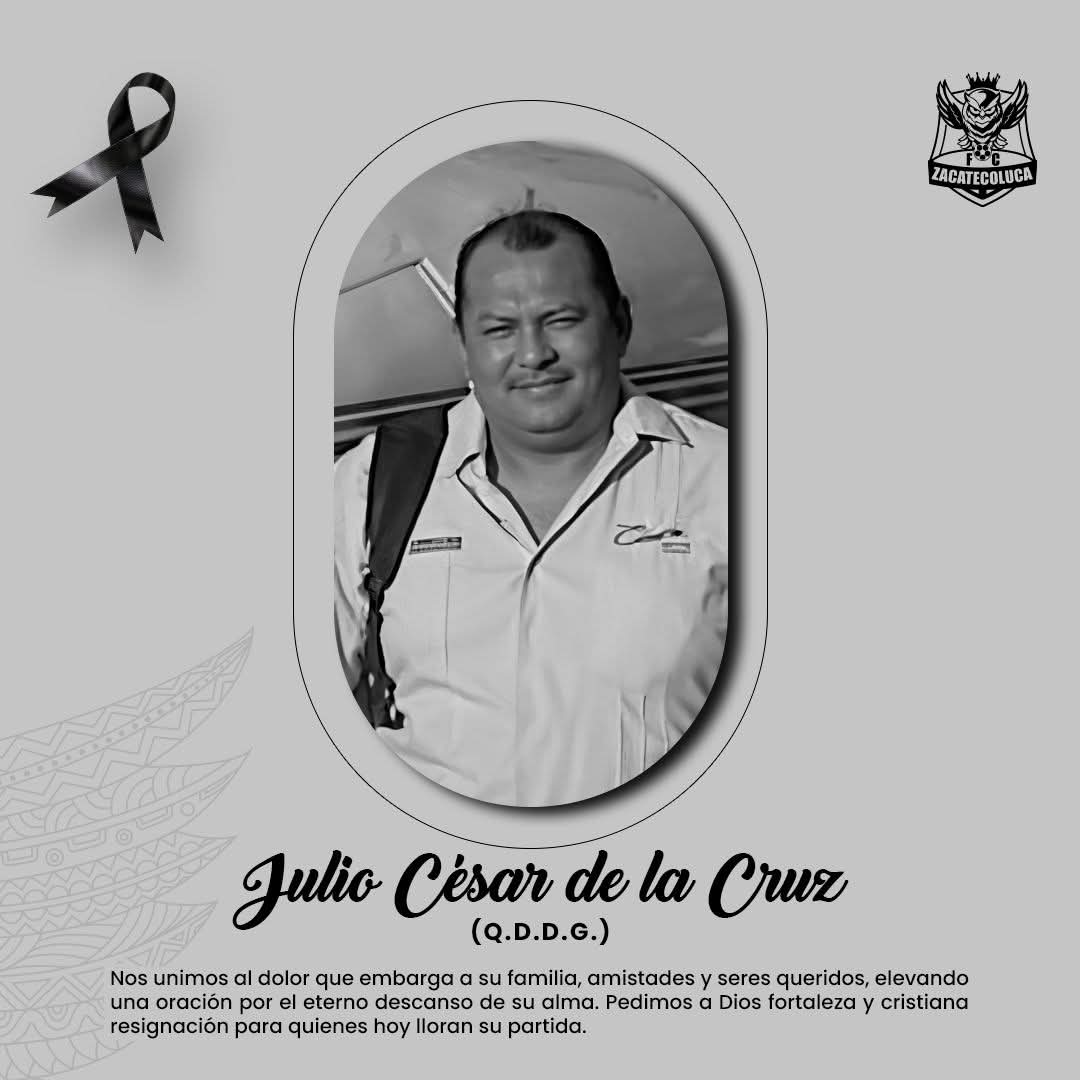 🕊️ 𝗖𝗢𝗠𝗨𝗡𝗜𝗖𝗔𝗗𝗢 𝗢𝗙𝗜𝗖𝗜𝗔𝗟⁣
Zacatecoluca Fútbol Club expresa con profundo pesar el sensible fallecimiento de nuestro colega y amigo:⁣
⁣
𝙅𝙪𝙡𝙞𝙤 𝘾𝙚́𝙨𝙖𝙧 𝙙𝙚 𝙡𝙖 𝘾𝙧𝙪𝙯 (𝙌.𝘿.𝘿.𝙂.)⁣
16/07/25⁣
⁣
Nos unimos al dolor que embarga a su familia.