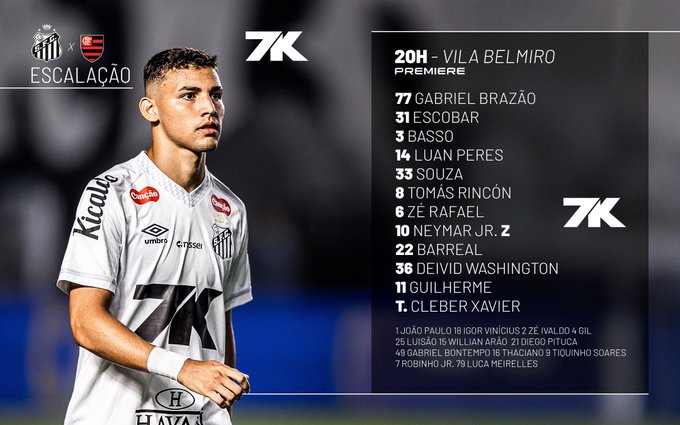  Santos está escalado para enfrentar o Flamengo