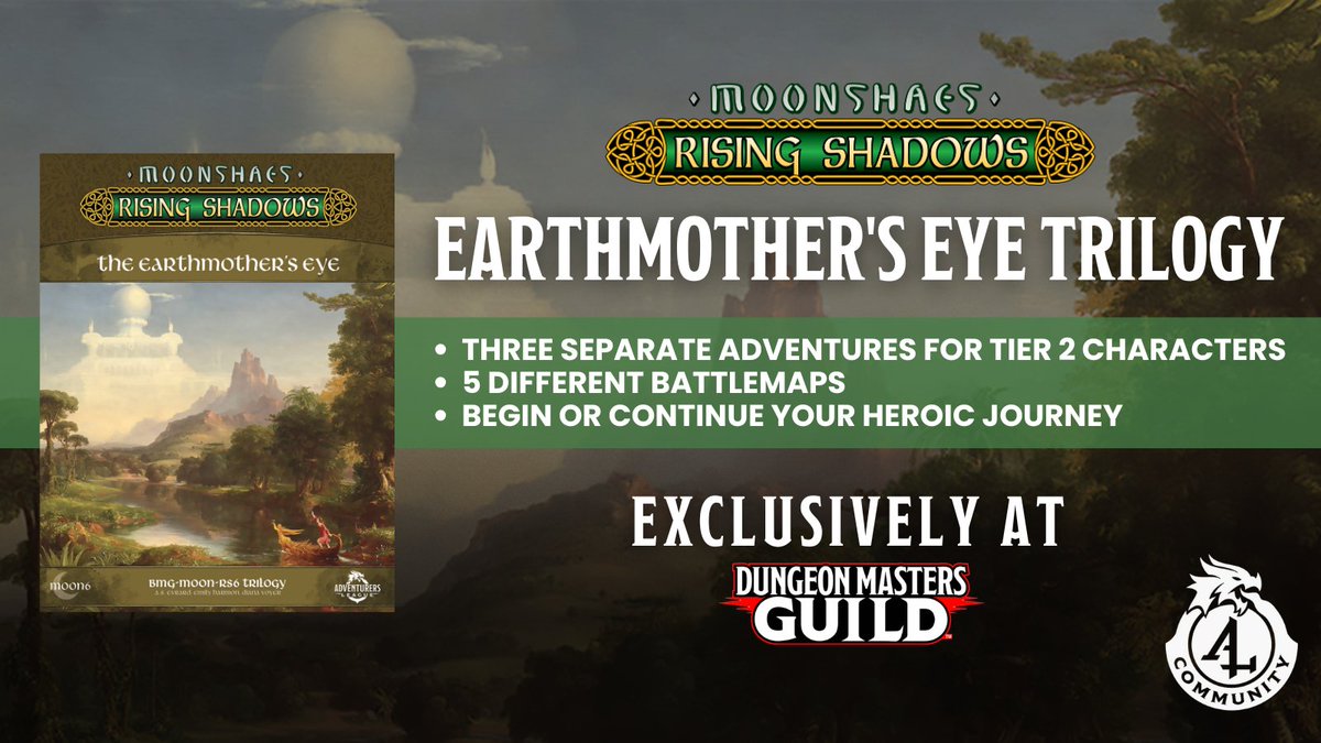 dms_guild's tweet image. The Rising Shadows Trilogy 6: Earthmother&apos;s Eye Trilogy bundle deal is available now!

Get it here: tinyurl.com/2wsep7rv

Answer the call of two worlds before darkness unites them forever!
#dnd5e #dungeonsanddragons