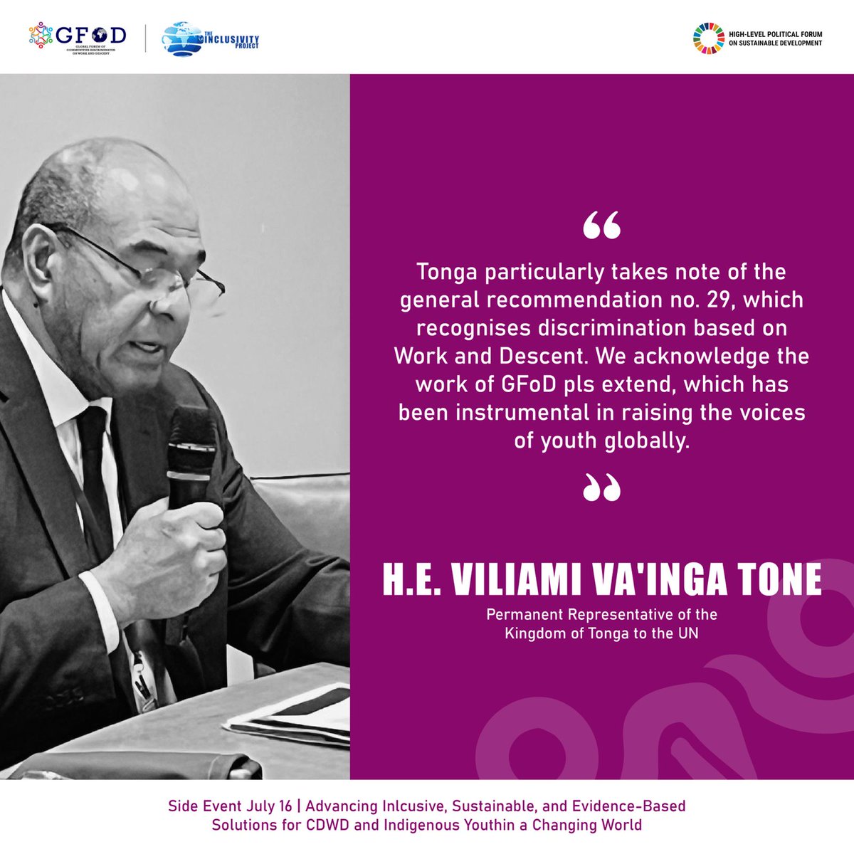 Global Forum of CDWD (GFoD) (@castoutslavery) on Twitter photo 📢In a key milestone for the Descent Communities, particularly #CDWD Youth, H.E. Viliami Va’inga Tōnē
Permanent Representative <a href="/TongaMissionUN/">Permanent Mission of Tonga to the United Nations</a> publicly recognises and extends solidarity to Global Forum of Communities Discriminated on Work and Descent #CDWD. #HLPF2025 #HLPF 📢In a key milestone for the Descent Communities, particularly #CDWD Youth, H.E. Viliami Va’inga Tōnē
Permanent Representative <a href="/TongaMissionUN/">Permanent Mission of Tonga to the United Nations</a> publicly recognises and extends solidarity to Global Forum of Communities Discriminated on Work and Descent #CDWD. #HLPF2025 #HLPF