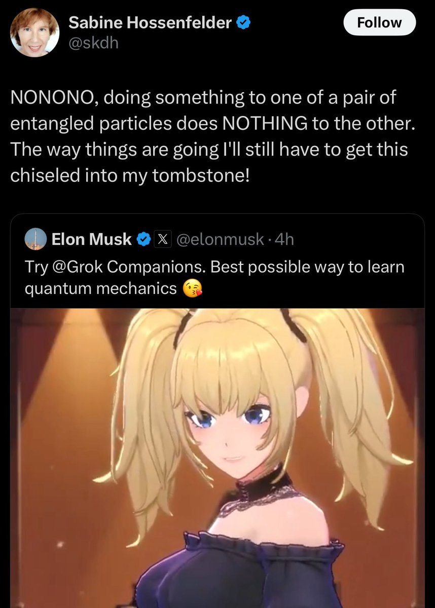 _JeanLeon's tweet image. how it started: founding xAI to "understand the universe"
how it's going: the AI gooning companion somehow isn't a reliable source for explaining quantum mechanics
