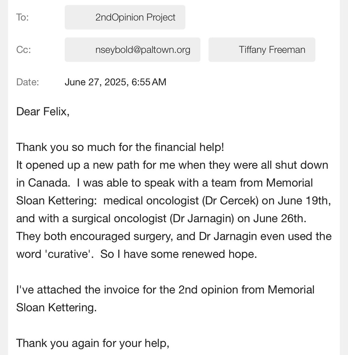 FelixComicArt's tweet image. The Lu Family Fund’s Second Opinion Project helps Stage IV CRC patients from all over the world access potentially life-saving treatment options. Like this patient who came from Canada to go to MSK in NYC. All possible with your support! Thank you! lufamilyfund.org