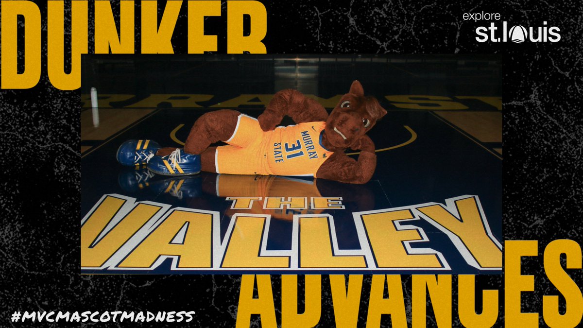 MVCsports's tweet image. Hold your horses🐴
@MSURacers Dunker advances to tomorrow's #MVCMascotMadness Semifinal matchup.
@explorestlouis x #TheValleyRunsDeep