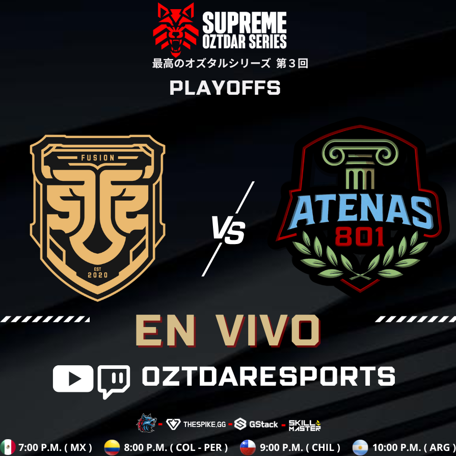 🔥 Hoy sigue la acción en Playoffs
 <a href="/fusionfsgg/">FUSION</a>  🆚 #ATENAS801
 Segunda vez que se enfrentan, 
¿remontada o barrida? 🚀

📺 En vivo: twitch.tv/oztdaresports
¡No te lo pierdas!

🎙️ Con la dupla maravilla, los 👽 extraterrestres del casteo:
📕 <a href="/randomelgamer/">Kevin 'Rand0m' Vairo Vazquez</a>  &amp; 🎙️ <a href="/criscaster_/">cris</a>  😎
