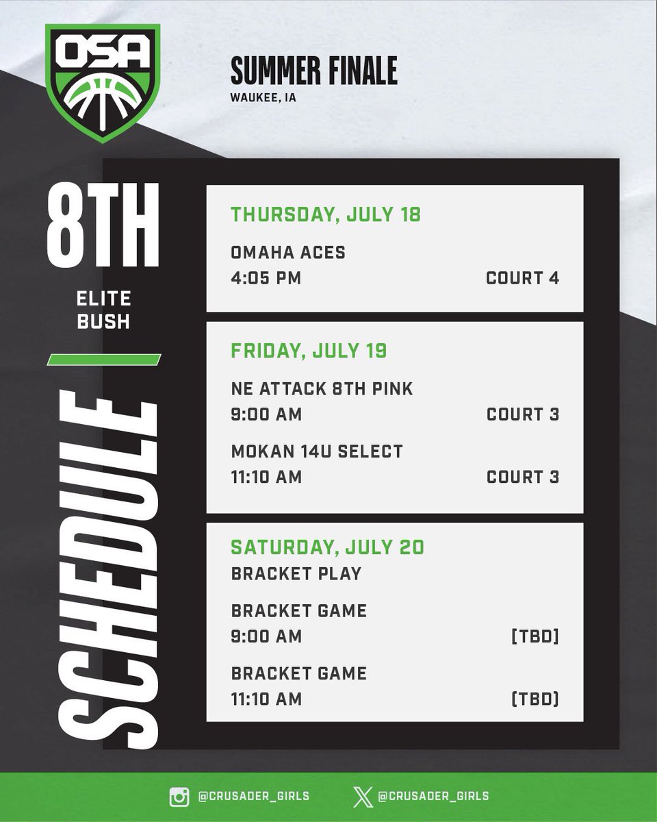 crusader_girls's tweet image. Excited for this weekend with 7th Elite & 8th Elite 💪
📍Summer Finale in Waukee, Iowa