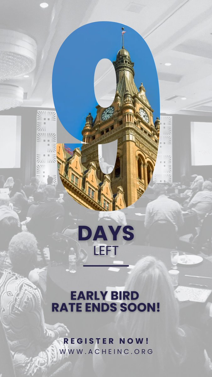 The countdown is on! Only 9 days left to snag the Early Bird rate for the 87th Annual ACHE Conference! Don’t miss your chance to save—register by July 25! acheinc.org/events/ache-20…
#ACHE2025 #ContinuingEducation