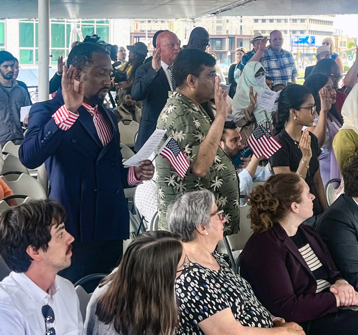 USCIS's tweet image. Patriotism was on full display aboard USS Little Rock as we welcomed 43 at the Buffalo Naval Park. This group gained citizenship through lawful pathways and are now responsible with helping to preserve and protect our nation’s freedoms.