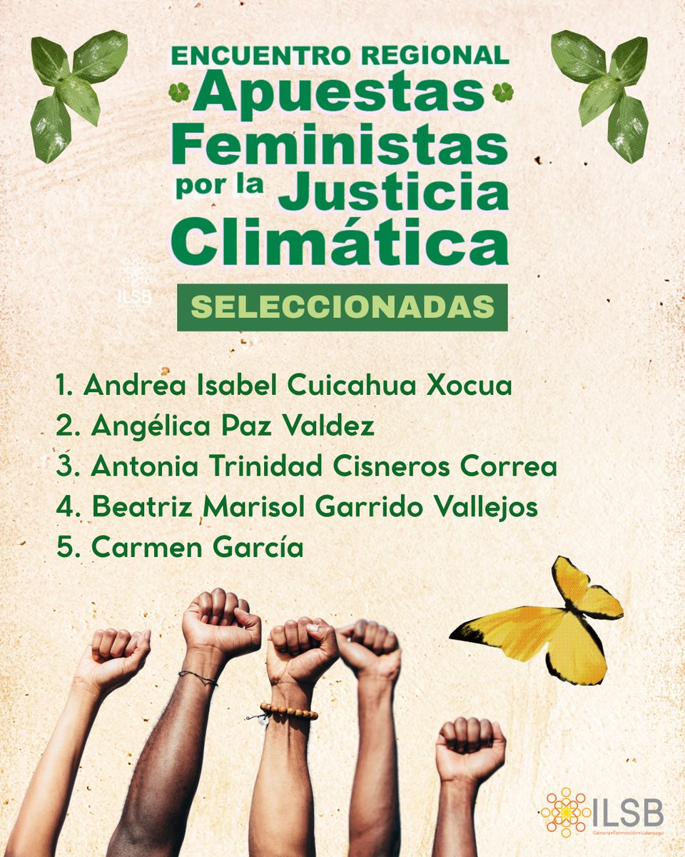 ilsb_ac's tweet image. 💜🌿 ¡Ellas son las seleccionadas del Encuentro Regional "Apuestas Feministas por la Justicia Climática"!
Gracias a todas las mujeres defensoras que postularon desde distintos territorios. Nos encontramos pronto para reflexionar y tejer acciones por una Justicia Climática…