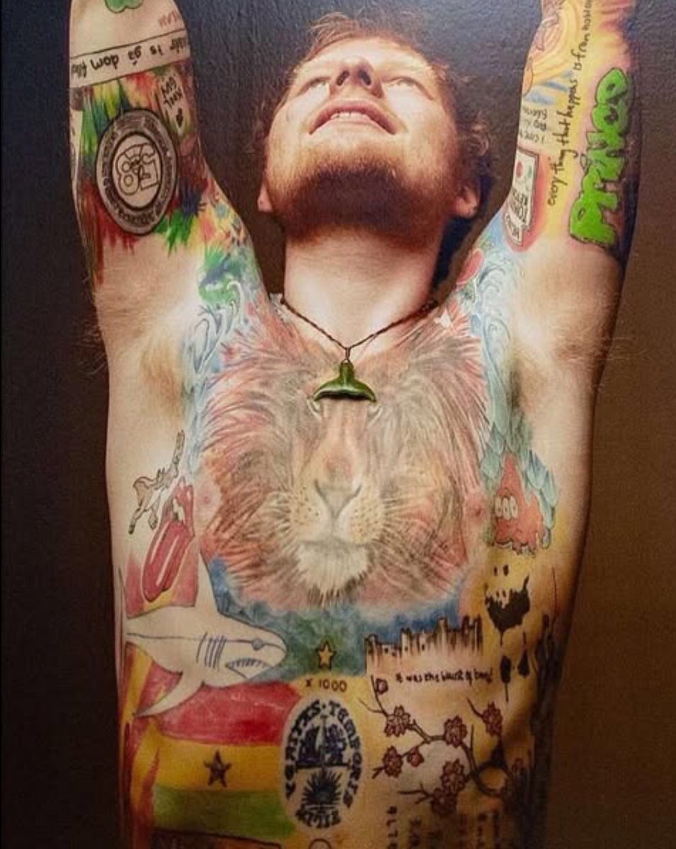 Celebrating 10 years of the Lion. The tattoo Ed got to commemorate his 3 sold out shows at Wembley Stadium in July 2015.
LION KING 🦁🦁🔥🔥

#EdSheeran