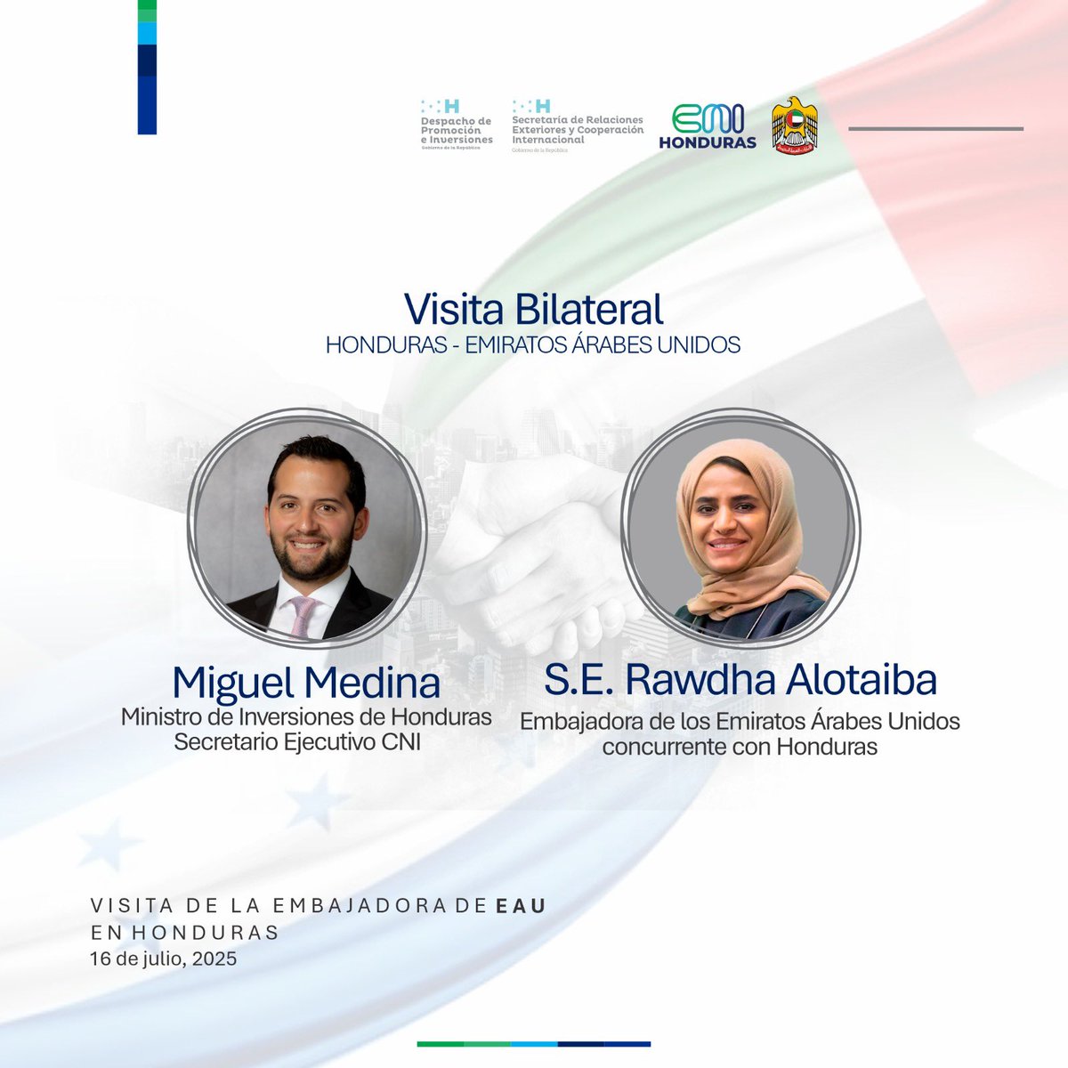 🌐🤝 En minutos iniciamos la Visita Bilateral entre Honduras y los Emiratos Árabes Unidos <a href="/UAEEmbassySJ/">UAE Embassy - San Jose</a> .
Un encuentro clave para fortalecer la cooperación y abrir nuevas oportunidades de inversión y desarrollo. 🇭🇳🇦🇪