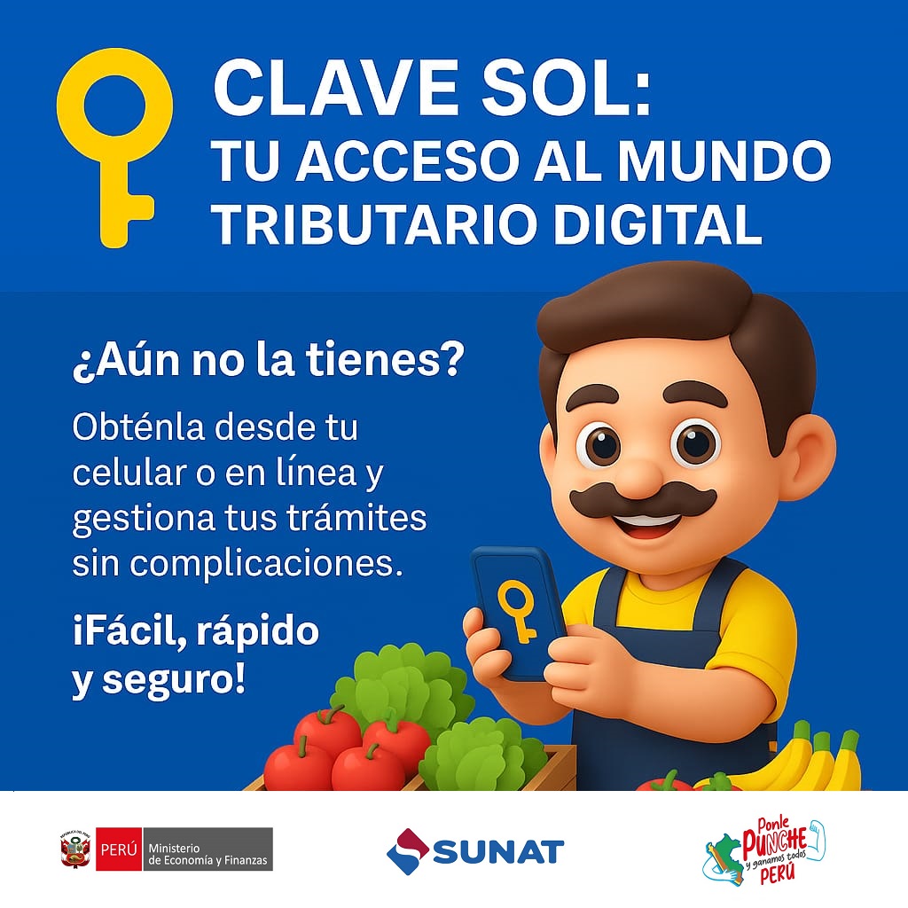 SUNATOficial's tweet photo. 📣 Digitaliza tus gestiones tributarias con la #ClaveSOL 🔐
Si eres emprendedor o trabajador independiente, puedes obtenerla desde la #AppPersonas 📲 https://t.co/WIcEufg4Kj o en Sunat Virtual.
¡Solicítala hoy! #SunatATuServicio 🇵🇪 https://t.co/P4pzpyb6u5