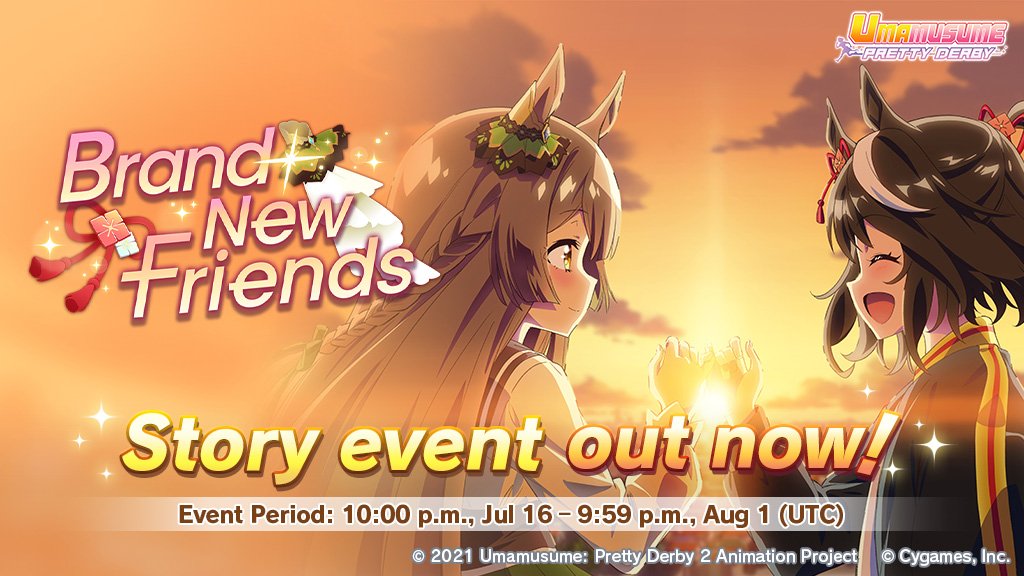 umamusume_eng's tweet image. The story event "Brand New Friends" has begun! 🥕
Collect Event Points for event-exclusive SSR Support Cards and a Title!
And don't miss the exclusive story!
For details, please check the notice.
#Umamusume