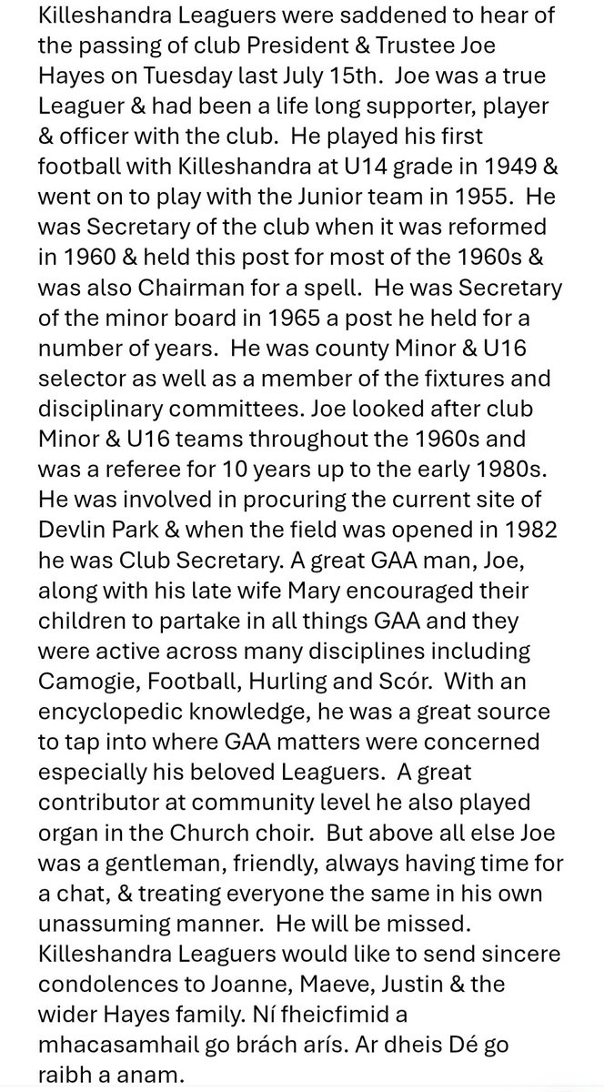 KilleshandraGaa's tweet image. rip.ie/death-notice/j…