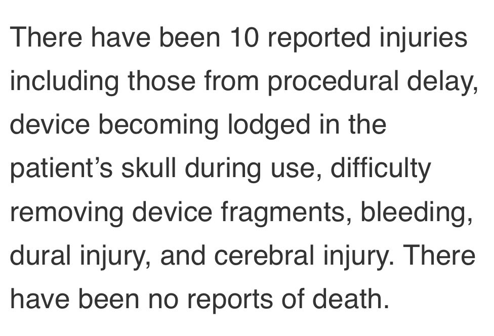 This surgical drill might get stuck in your skull. Pieces might fly into your brain. 

Didn’t see that coming. 

#Neurosurgery #Medicaldevices #payattention 

fda.gov/medical-device…