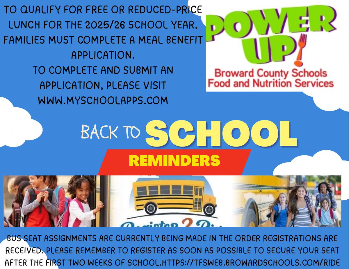 Cardinals if you haven’t already signed up for free and reduced Lunch or transportation please remember to do this as soon as possible!