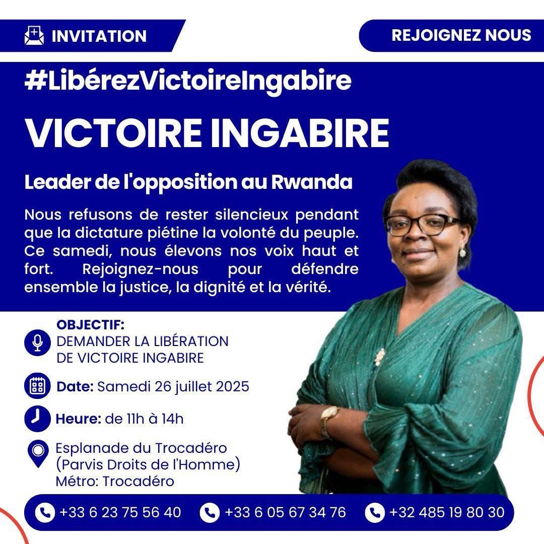 📢 After Brussels and Berlin, mobilization continues!

The Rwandan communities of Helsinki and Paris are now rising to support Victoire Ingabire, the icon of the peaceful struggle for the democratization of Rwanda, who has once again been imprisoned by the Rwandan dictatorship.