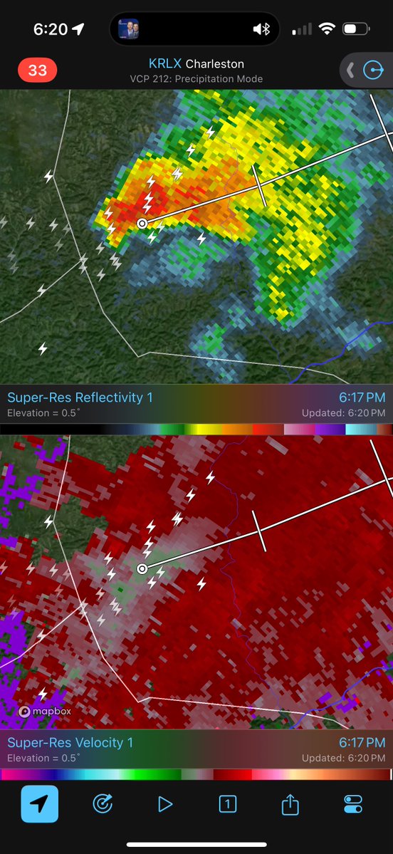 babowling12's tweet image. Watching a supercell that has split off off the SWS storm, now NE of sissonville, Wv. Wall cloud developing on timelapse.
6:21p @NWSCharlestonWV