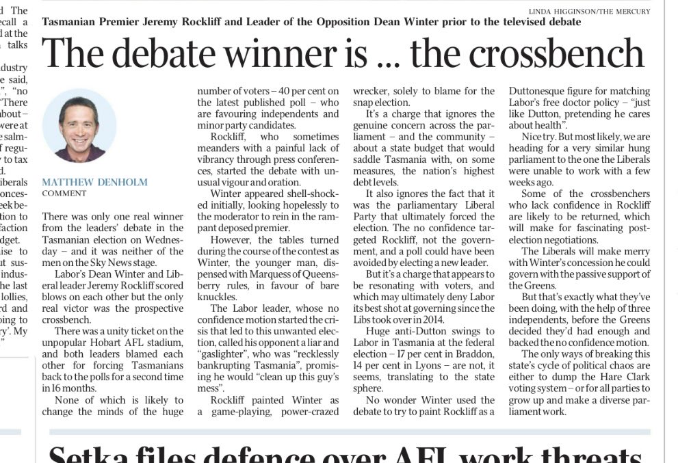 Deborah Fleming OAM (@deb_fleming) on Twitter photo #politas. Agree or disagree with the conclusions it is a relief to see some considered analysis of this wearying campaign in a fairly threadbare media environment. <a href="/MatthewRDenholm/">Matthew Denholm</a> #politas. Agree or disagree with the conclusions it is a relief to see some considered analysis of this wearying campaign in a fairly threadbare media environment. <a href="/MatthewRDenholm/">Matthew Denholm</a>