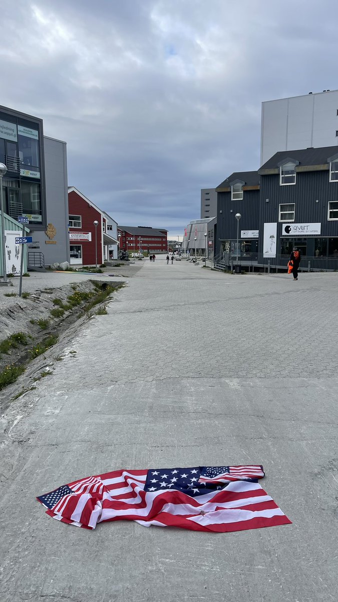 Hello there – you, the tourist from the USA,

I hope you’ve enjoyed our amazing nature here in Greenland. 🇬🇱 
—On my way home, I notice the American flag you discarded in Nuuk’s pedestrian street.

Next time you visit Greenland, please don’t bring your flag if you’re not going to