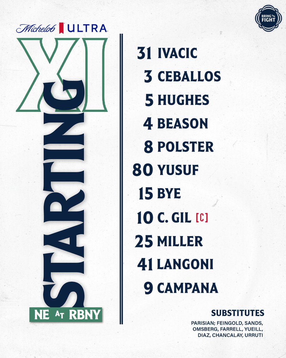 NERevolution's tweet photo. The starting squad.

#RBNYvNE • @MichelobULTRA https://t.co/iElJN99pBL