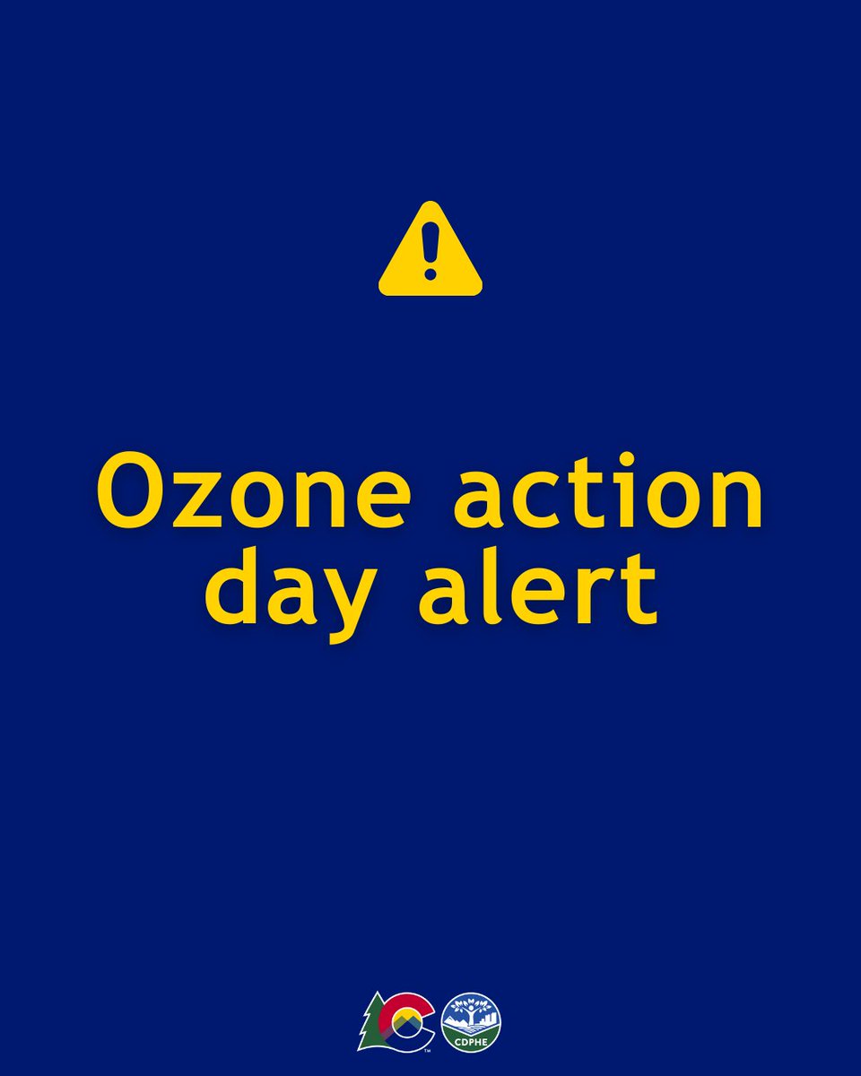 cdpheapcd's tweet image. Ozone may reach levels that are Unhealthy for Sensitive Groups on Thursday. The highest concentrations are most likely on Thursday afternoon from west Denver northward to Fort Collins. Take it easy outdoors to reduce exposure. colorado.gov/airquality/adv…