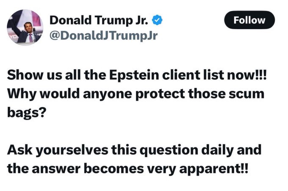 EdKrassen's tweet photo. Dear @DonaldJTrumpJr, Daddy called you stupid today. https://t.co/gV6cmWKeFJ