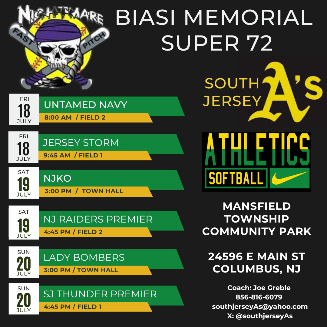 Emily Spiegler (@emilyspiegler28) on Twitter photo Schedule for this weekend. Come out and watch us play 🥎!
<a href="/CoastRecruits/">Coast 2 Coast Recruits</a> <a href="/SouthJerseyAs/">South Jersey A's</a> <a href="/UNCSoftball/">Carolina Softball</a> <a href="/SoftballRider/">Rider Softball</a> <a href="/NCAASoftball/">NCAA Softball</a> <a href="/USASoftball/">USA Softball</a> <a href="/chcsoftball1/">Chestnut Hill College Softball</a> <a href="/WilmUSoftball/">WilmU Softball</a> <a href="/SoftballBsu/">Bowie State Softball</a> <a href="/SoftballRecruit/">Softball Recruit 🥎</a> <a href="/CoastRecruitsSB/">Coast Recruits 🥎</a> <a href="/CoastalSoftball/">Coastal Carolina SB</a> <a href="/CompleteGame/">Rob Crews</a> Schedule for this weekend. Come out and watch us play 🥎!
<a href="/CoastRecruits/">Coast 2 Coast Recruits</a> <a href="/SouthJerseyAs/">South Jersey A's</a> <a href="/UNCSoftball/">Carolina Softball</a> <a href="/SoftballRider/">Rider Softball</a> <a href="/NCAASoftball/">NCAA Softball</a> <a href="/USASoftball/">USA Softball</a> <a href="/chcsoftball1/">Chestnut Hill College Softball</a> <a href="/WilmUSoftball/">WilmU Softball</a> <a href="/SoftballBsu/">Bowie State Softball</a> <a href="/SoftballRecruit/">Softball Recruit 🥎</a> <a href="/CoastRecruitsSB/">Coast Recruits 🥎</a> <a href="/CoastalSoftball/">Coastal Carolina SB</a> <a href="/CompleteGame/">Rob Crews</a>