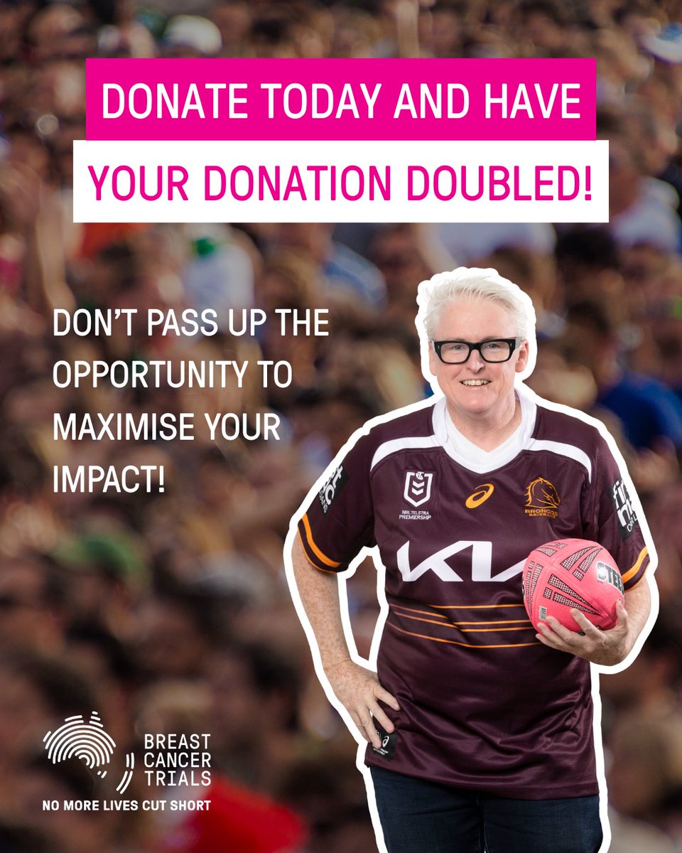 BCTrialsANZ's tweet photo. IT TAKES A TEAM TO #TACKLEBREASTCANCER 💖🏉

Ahead of the first-ever NRLW Magic Round in Newcastle, our amazing partners are matching every donation to Breast Cancer Trials!

Double your impact - fund research that saves lives.

Donate now: https://t.co/4Jq7vZiIlj https://t.co/v6PSMQcdO9