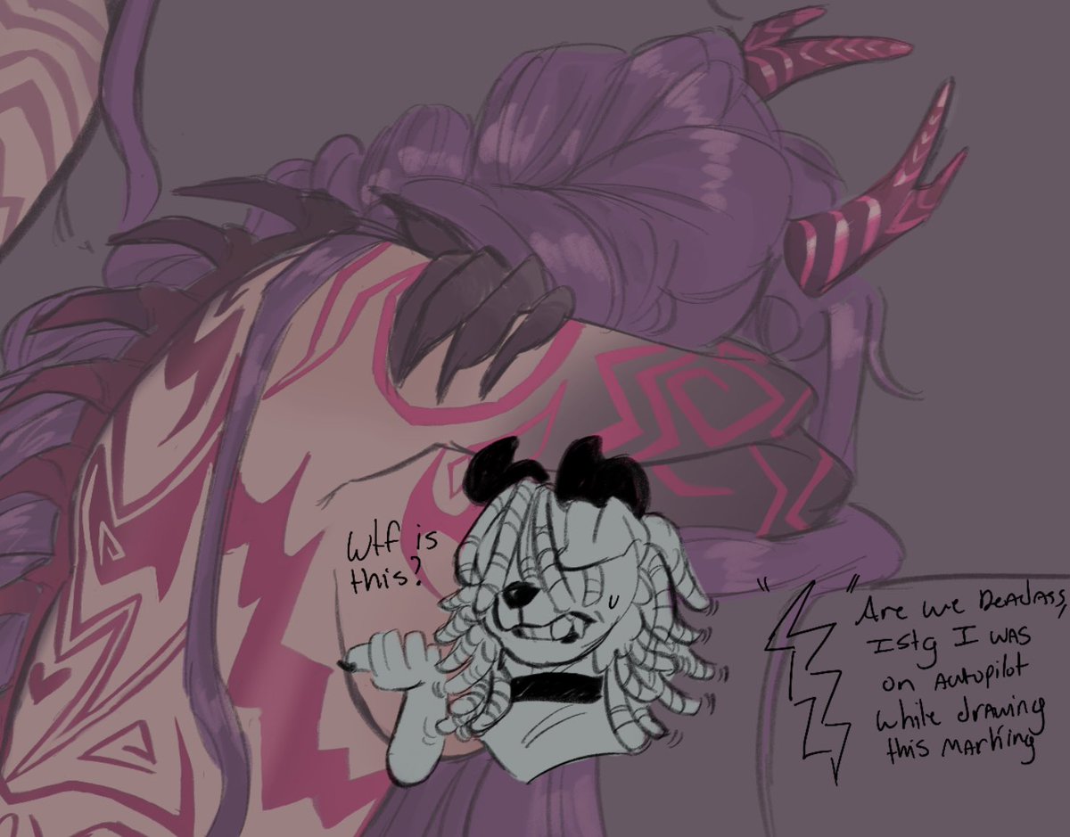 CertifiedL0ZR's tweet image. Ever since I’ve posted the second half of Rumi’s markings I’ve been thinking about this zigzag slab I just slapped on her side and I cringe when someone say they like it #shitpost
