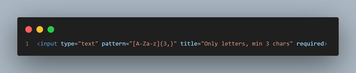 i_am_Jrdev's tweet image. Forget JavaScript for small form checks.
Use pattern + title for instant custom validations.
Clean and fast!
#HTMLTips #WebDev #newbies  #webdesignanddevelopment