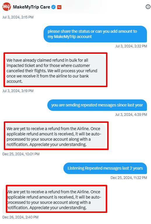 zahidchoco's tweet photo. @makemytrip @makemytripcare It's been 2 years since my GoFirst flight refund (₹8032, ID: NF98146342230150).
I’ve received the same copy-paste reply every time — no progress.
Please escalate or refund to wallet.
@GoFirstairways @consaff @jagograhakjago

#RefundDelay #MakeMyTrip https://t.co/bRYEUuJoMk
