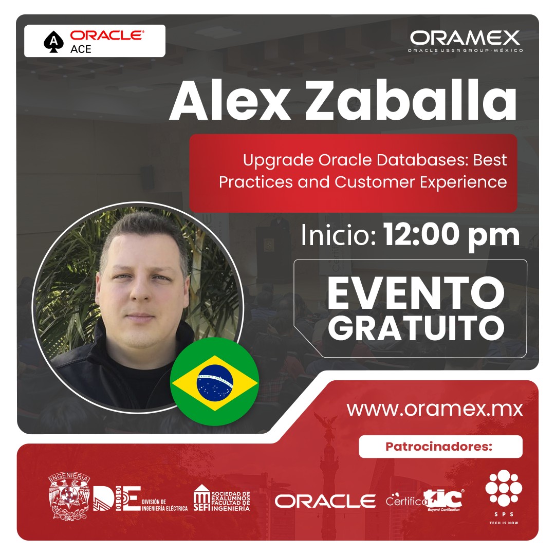 Asegura tu lugar en la ponencia d 𝘼𝙡𝙚𝙭 𝙕𝙖𝙗𝙖𝙡𝙡𝙖, Oracle DatabasePM – Oracle, presentando:
📷 𝗨𝗽𝗴𝗿𝗮𝗱𝗲 𝗢𝗿𝗮𝗰𝗹𝗲 𝗗𝗮𝘁𝗮𝗯𝗮𝘀𝗲𝘀: 𝗕𝗲𝘀𝘁 𝗣𝗿𝗮𝗰𝘁𝗶𝗰𝗲𝘀 𝗮𝗻𝗱 𝗖𝘂𝘀𝘁𝗼𝗺𝗲𝗿 𝗘𝘅𝗽𝗲𝗿𝗶𝗲𝗻𝗰𝗲
📷 Regístrate AQUÍ 📷 bit.ly/LAOUC2025
#laouc2025