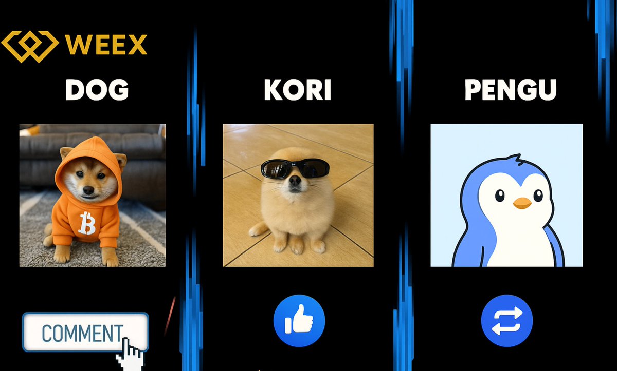 WEEX_Official's tweet image. 🐶✨ Vote Your Favorite &amp;amp; Win $300! 🐧😎
Time to pick your ultimate crypto mascot — and get rewarded!

🎁 $300 prize pool for 15 lucky voters

🧡 $DOGE @dogecoin  — Comment to vote
💙 $KORI @pomkori  — Like to vote
🔁 $PENGU @pudgypenguins  — Repost to vote

📌 To enter the…