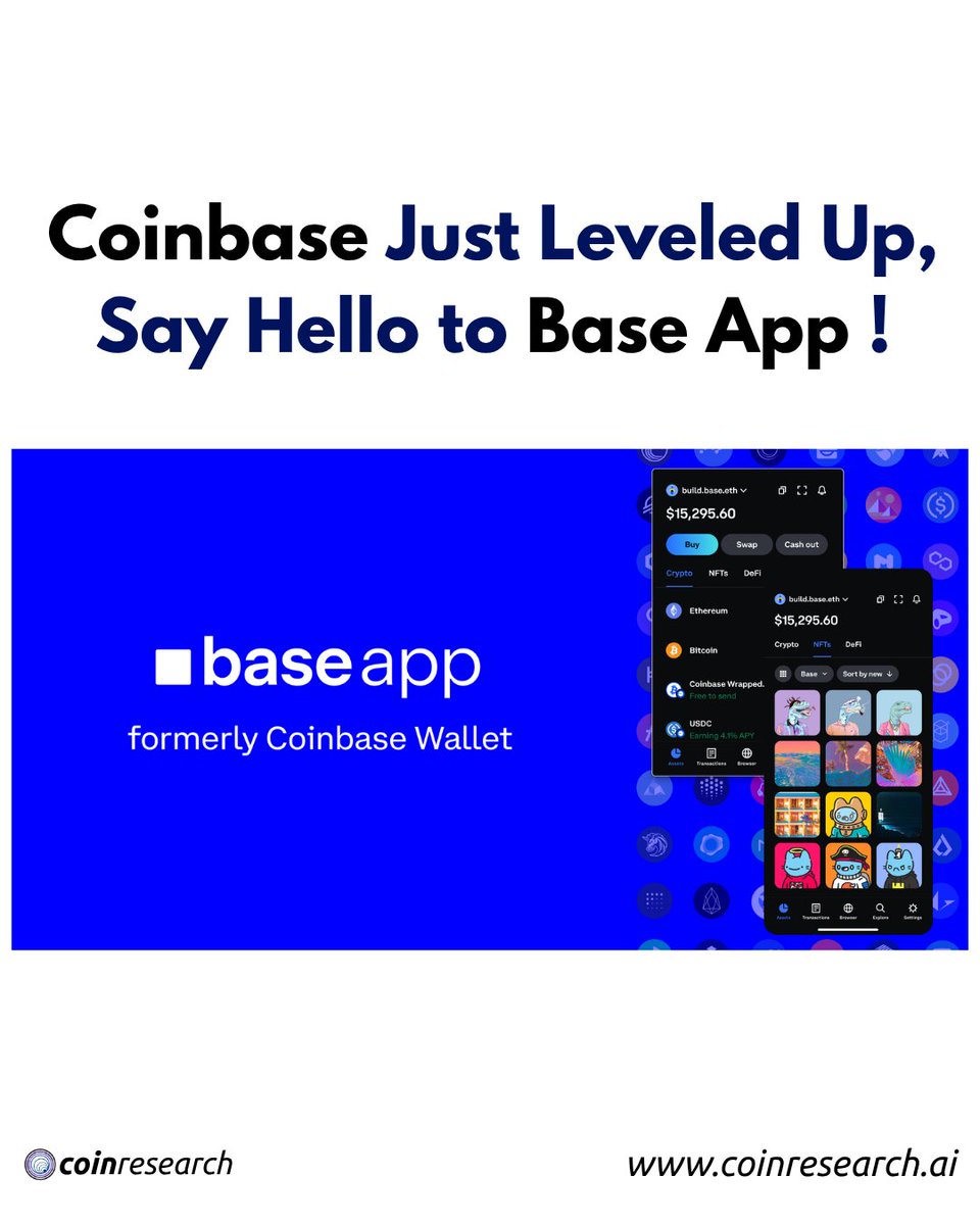 ๐๐ค๐๐ฃ๐ง๐ฆ๐ด๐ฆ๐ข๐ณ๐ค๐ฉ (@coinresearchai) on Twitter photo ๐จ <a href="/coinbase/">Coinbase ๐ก๏ธ</a> Wallet is now Base App; a major rebrand.
๐ฒ Expanding beyond L2
๐งฉ Becoming a full crypto โsuper appโ
๐ ๏ธ New tools for users + devs drop in July
As BTC hits $120K+ and ETH spikes, Coinbase bets on ecosystem dominance.
#Coinbase #BaseApp #Web3 ๐จ <a href="/coinbase/">Coinbase ๐ก๏ธ</a> Wallet is now Base App; a major rebrand.
๐ฒ Expanding beyond L2
๐งฉ Becoming a full crypto โsuper appโ
๐ ๏ธ New tools for users + devs drop in July
As BTC hits $120K+ and ETH spikes, Coinbase bets on ecosystem dominance.
#Coinbase #BaseApp #Web3