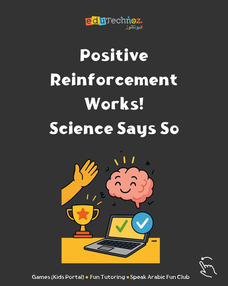 eduTechnoz's tweet image. 𝑷𝒐𝒔𝒊𝒕𝒊𝒗𝒆 𝑹𝒆𝒊𝒏𝒇𝒐𝒓𝒄𝒆𝒎𝒆𝒏𝒕: 𝙏𝙝𝙚 𝙎𝙚𝙘𝙧𝙚𝙩 𝙎𝙖𝙪𝙘𝙚
Kids are wired to repeat what feels good. We build that into every learning experience.
🔗 Link in Bio

#PositiveReinforcement #GamificationInEducation  #KidsLearning #ArabicFun  #arabic #learnarabic