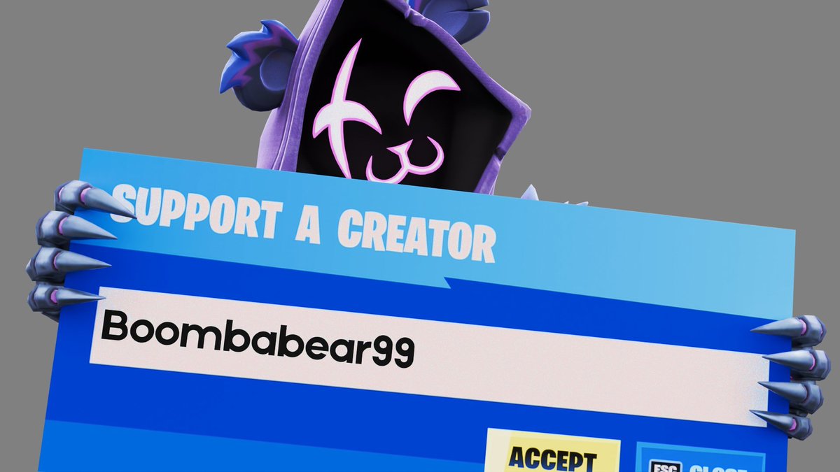 RazzyTheFox's tweet image. Don't forget!! Use Creator Code BOOMBABEAR99 when purchasing cosmetics from the item shop or from the EPIC GAMES store!!
DON'T FORGET!!