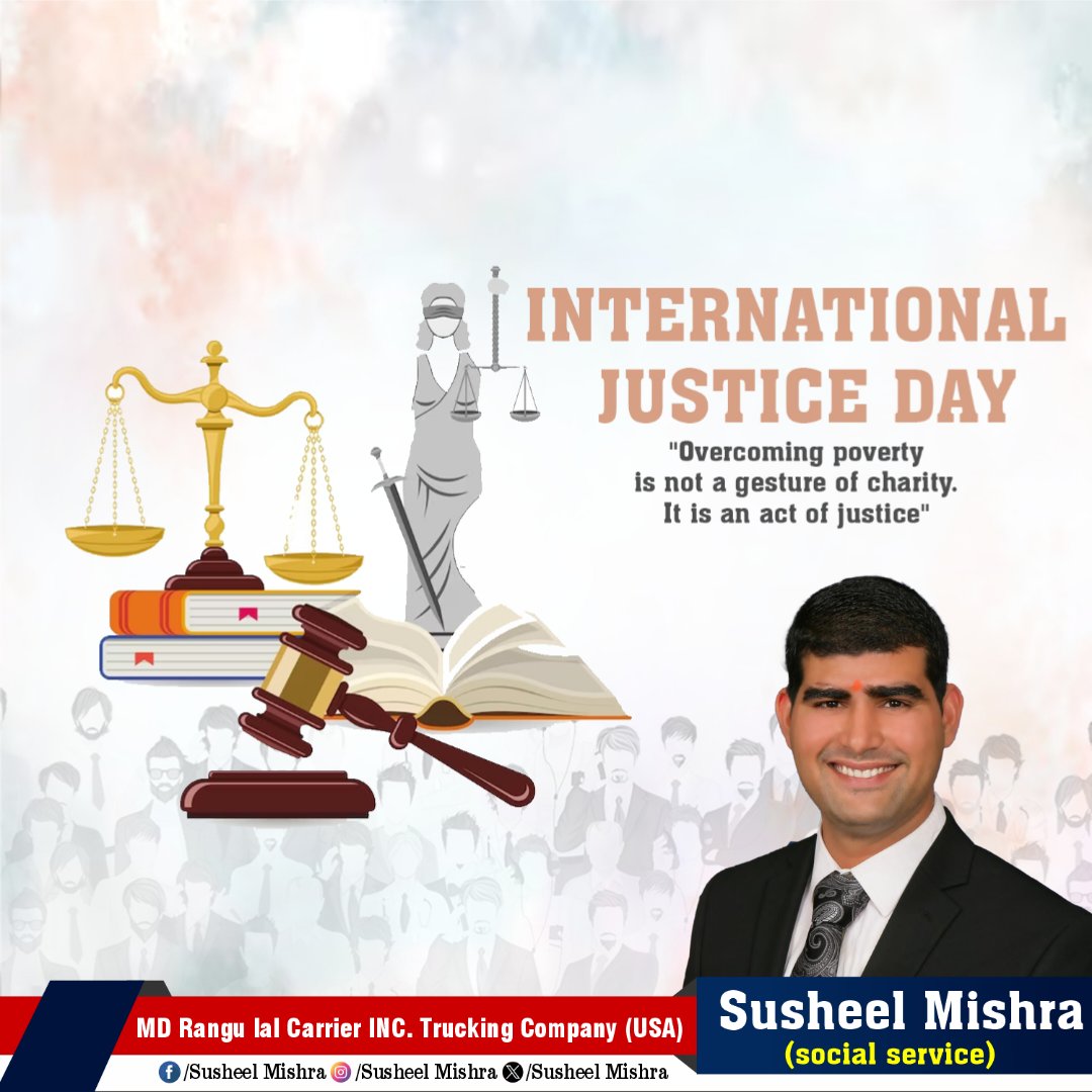 World International Justice Day

International Justice Day, let us pledge to make more and more people aware of law and equality. So that the deprived can get fair and timely justice.