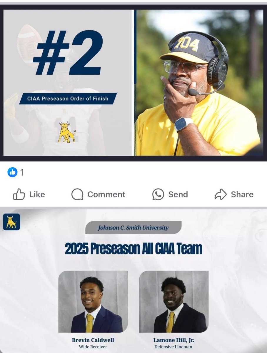 lamonehilljr. (@lamonehilljr) on Twitter photo Blessings on Blessings on Caldwell and myself receiving #1 CIAA , but as <a href="/CoachFlowers/">Coach Maurice Flowers</a> emphasizes,“ We keeping the main thing the main thing” the grind won’t stop. GO BULLS 🐂🤘🏾
<a href="/JCSUFootball/">Golden Bulls</a> <a href="/JCSUSports/">JCSU Athletics</a> <a href="/TOTAL_ATHLETE/">Total Athlete</a>
facebook.com/share/19SuNsho… Blessings on Blessings on Caldwell and myself receiving #1 CIAA , but as <a href="/CoachFlowers/">Coach Maurice Flowers</a> emphasizes,“ We keeping the main thing the main thing” the grind won’t stop. GO BULLS 🐂🤘🏾
<a href="/JCSUFootball/">Golden Bulls</a> <a href="/JCSUSports/">JCSU Athletics</a> <a href="/TOTAL_ATHLETE/">Total Athlete</a>
facebook.com/share/19SuNsho…