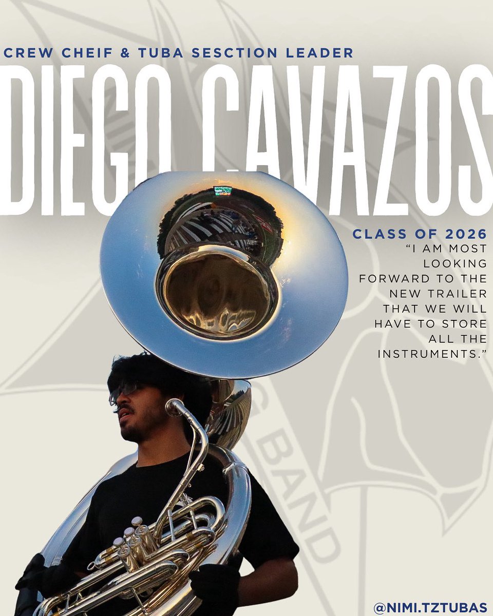 LEADERSHIP SPOTLIGHT: It’s time to meet the 2025-2026 Leadership Team. Meet Diego, our Crew Chief and Tuba Section Leader! We are excited for you to lead and serve the Nimitz Band this year!

#nimitznation #nimitzvikingband #ALLN #IISDexcellenceinaction #nightfever2025