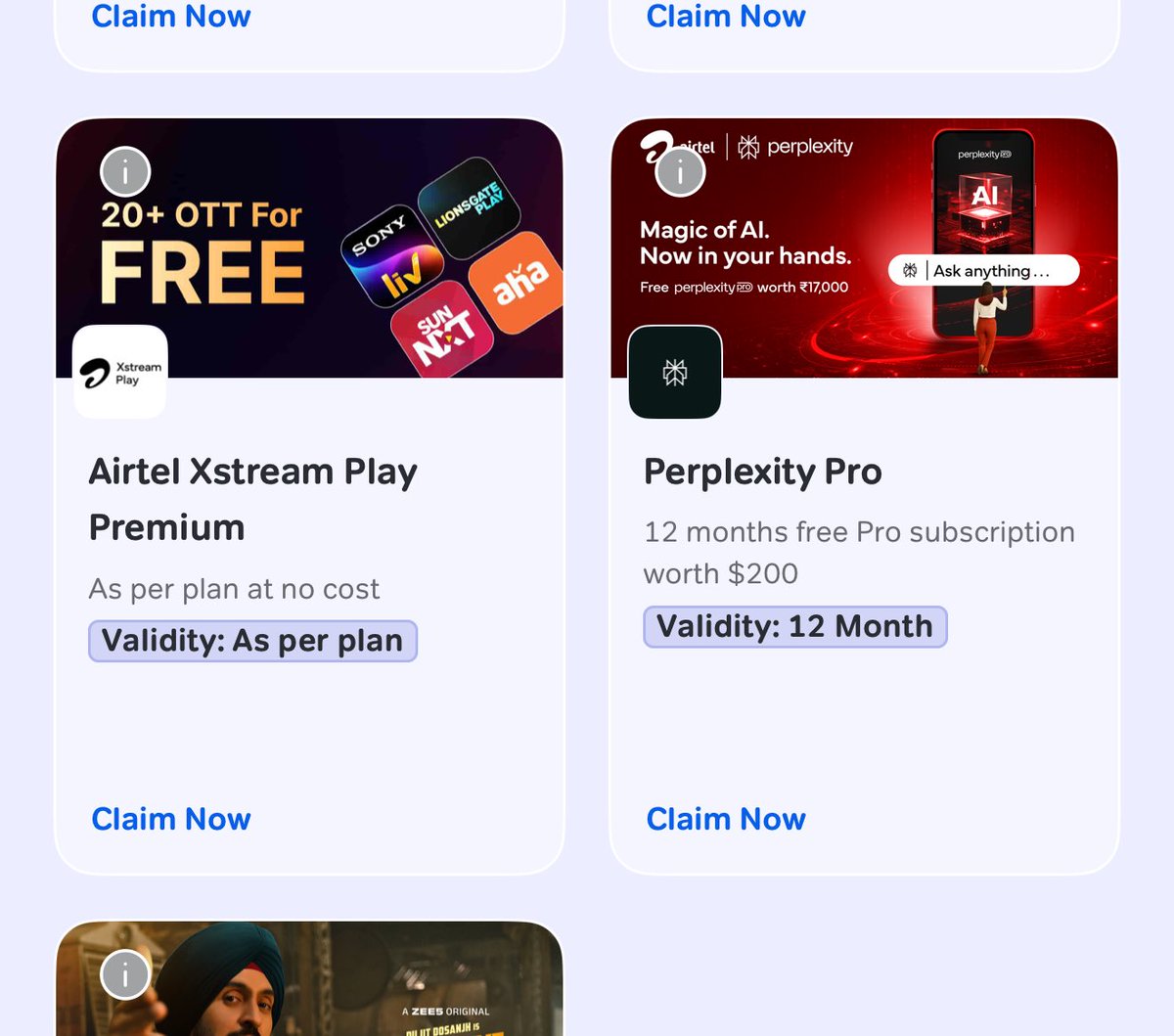 stufflistings's tweet image. Airtel users (Prepaid, Postpaid, Wi-Fi) are getting free Perplexity Pro for 12 months.
Check in the Rewards section and claim for free.
