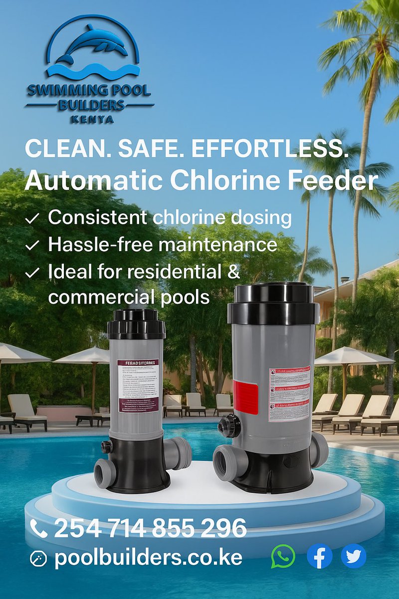 PoolbuildersKe's tweet image. 💦 Clean. Safe. Effortless.
Experience crystal-clear perfection with our Automatic Chlorine Feeder – designed to keep your pool sanitized 24/7 with minimal effort.
✅ Consistent chlorine dosing
✅ Hassle-free maintenance
✅ Ideal for residential & commercial pools
📞 +254 714…