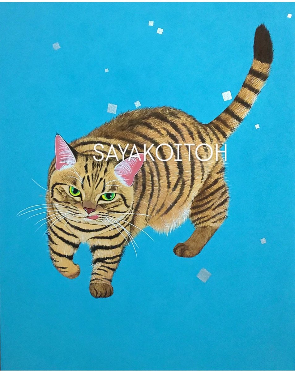🐈️美味しいものはあるかにゃ？🐈️
#日本画 #猫のいる暮らし #アート